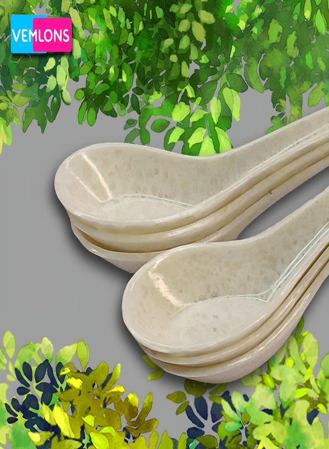 Vemlons Soup Spoons/Melamine Soup Spoon Set of 6 Piece Marble 14 cm/Soup Spoon Set (White) - Image 3